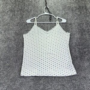 Gap Body Camisole Womens L Tall White Floral Lace Trim Knit Tank Top Adjustable